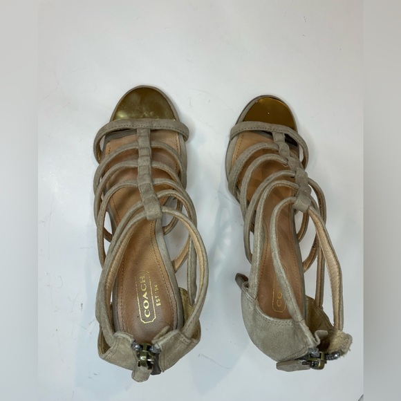 Coach Women’s Lavania Beige Suede Strappy Heeled Sandals‎ with Zipper Size 6.5. - Picture 5 of 10